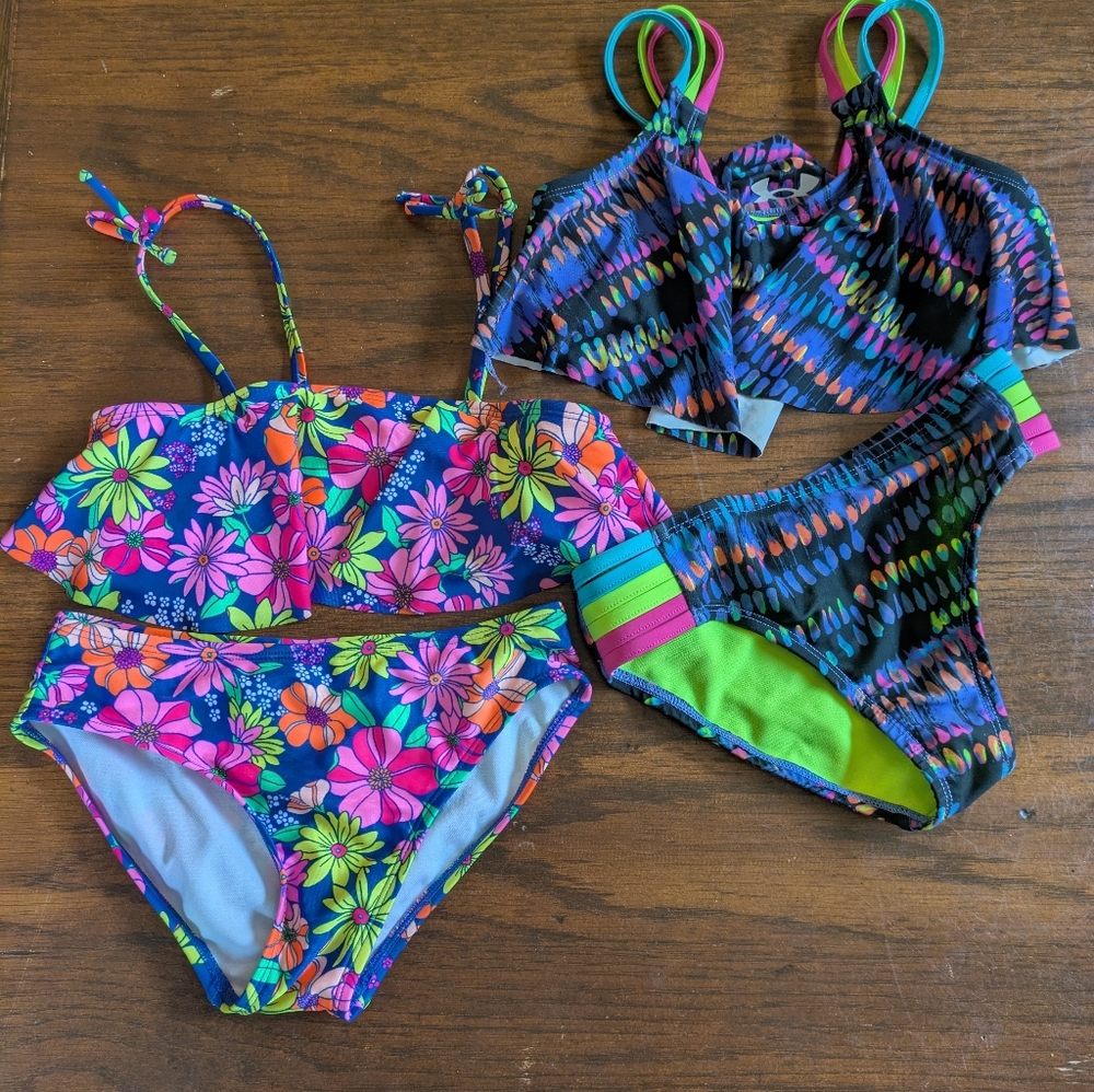 Cat & Jack Blue and Green Bikini with Ruffled Details